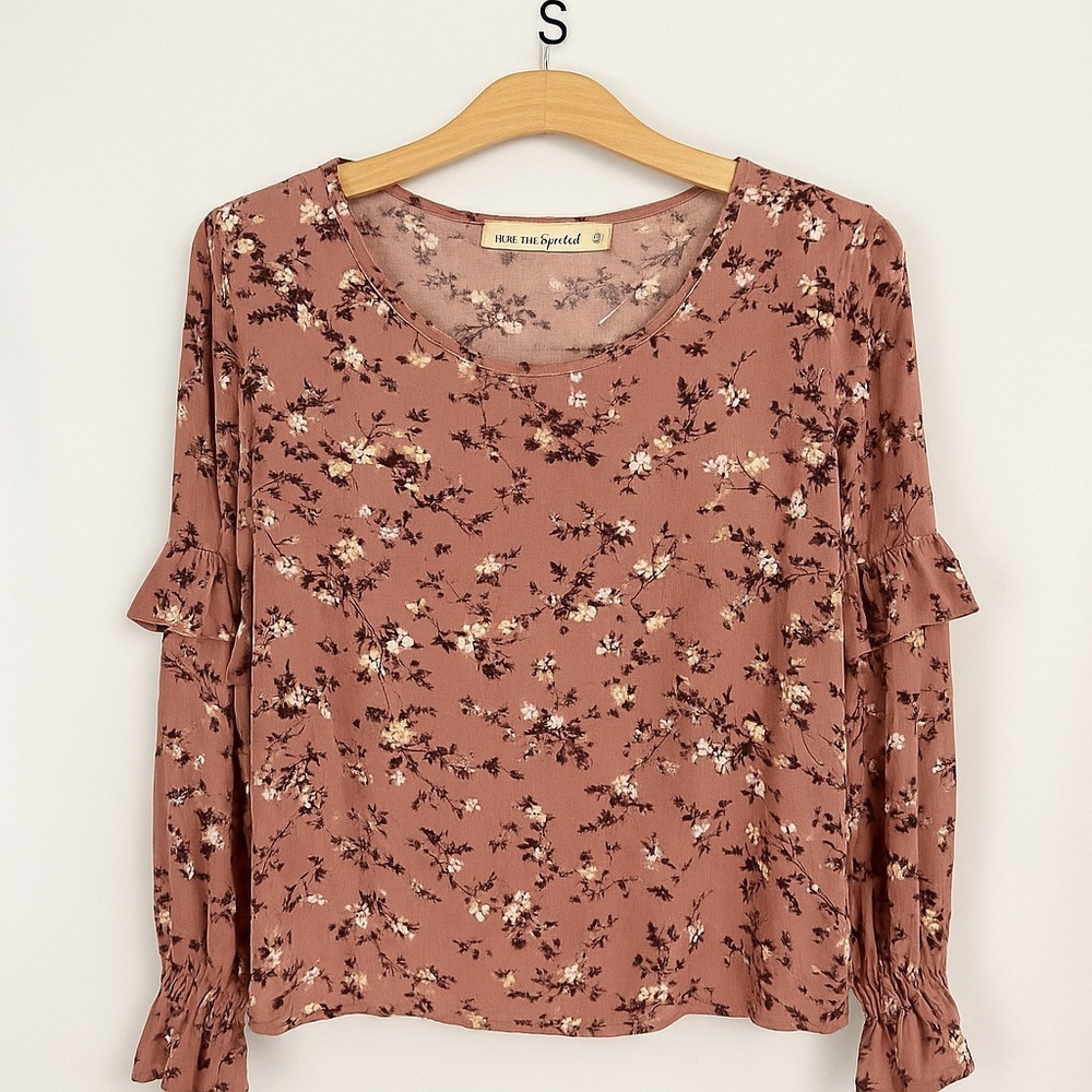 Live To Be Spoiled Floral Ruffle Sleeve Blouse – Size Small Boho Romantic